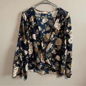 Altar’d State Blue Floral Bell Sleeve Top-Sm